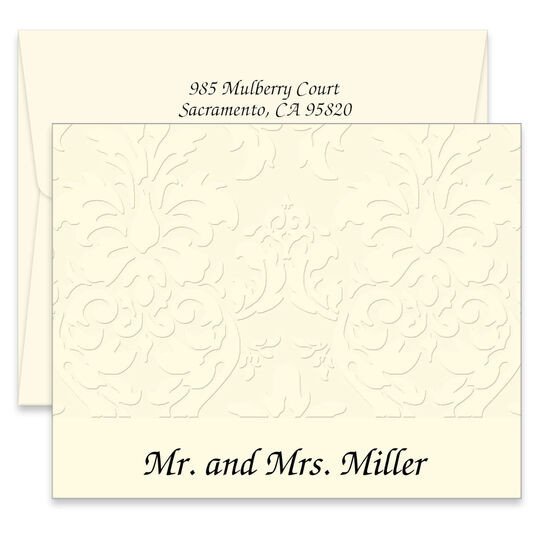 Triple Thick Embossed Damask Folded Note Cards - Raised Ink